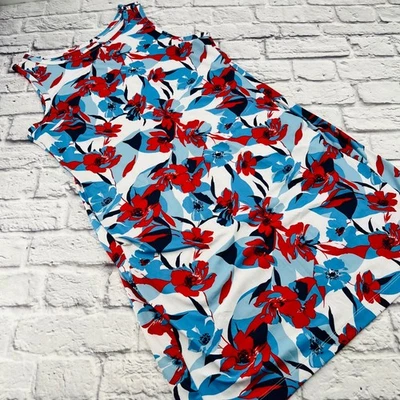 Columbia Womens Tank Dress Large Red Blue Floral Sleeveless Casual Outdoor - Image 1 of 4