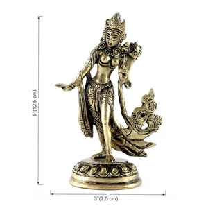Estatua de latón de 5 pulgadas de Tara Devi de pie, ídolo Tara Devi, decoración de altar - Imagen 1 de 6