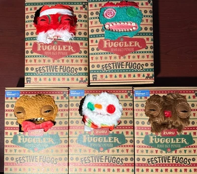 NEW Festive Fuggs Fuggler Set Of 5 Santa,Elf, andMore 9” Plus Funny Ugly Monster - Image 1 of 4