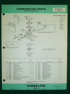 HOMELITE CHAIN SAW CARBURETOR PARTS MANUAL #HS-56A - Picture 1 of 1
