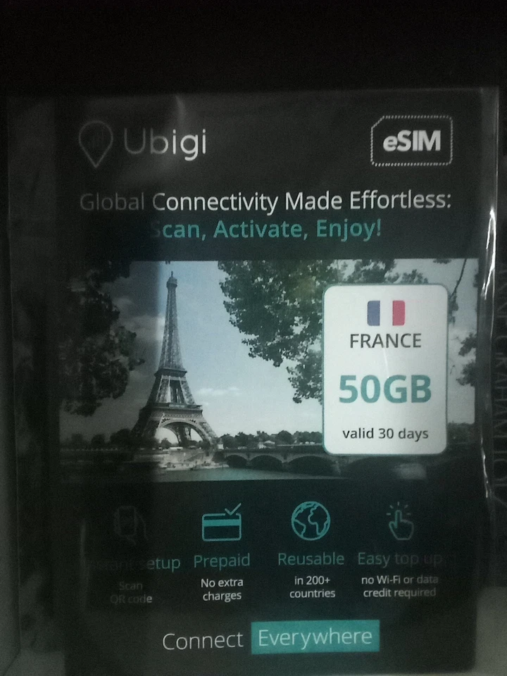 Ubigi eSIM. ФРАНЦИЯ 50 ГБ - Изображение 1 из 2
