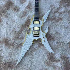Gravierte Angel Wings 6-saitige geteilte E-Gitarre, weißer Körper mit goldener Felge - Bild 1 von 12