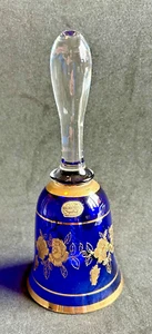 Vtg Bohemian Crystal Bell Cobalt Blue With Gold Roses  Czechoslovakia 1980s - Picture 1 of 6
