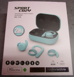 Sport Cozy MS-T20 1 Waterproof Wireless Headphones Android or iOS Blue NEW! - Picture 1 of 4