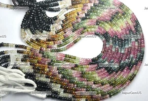 100% Natural Multi Tourmaline Faceted Rondelles Size-4.5-5.5mm 13.5 Inch Strand - Picture 1 of 5