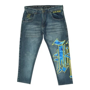 Pantalones de mezclilla Kali King azules | Para hombre ajustados informales recortados de diseñador ropa de calle denim - Imagen 1 de 4