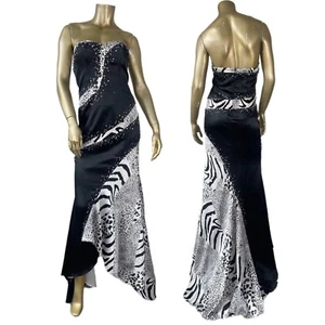 VTG NIGHT MOVES PROM COLLECTION SATIN STRAPLESS EMBELLISHED ANIMAL PRINT GOWN 8 - Picture 1 of 10