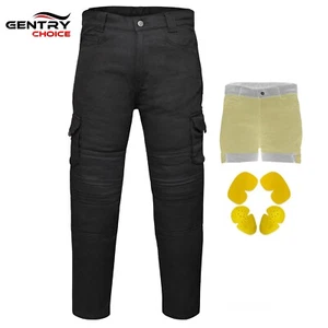 RIDERACT® Men Motorcycle Pant Reinforced Cotton Cargo Pant Black With CE Armors - Picture 1 of 8