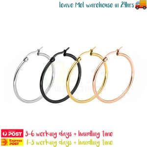 1 Pair Hoop Earrings Stainless Steel Hooped Ear Piercing Jewellery 10-80mm - Picture 1 of 15