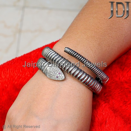 VALENTINO Bracciale snack argento 925 pavè naturale diamanti rubini pietre preziose gioielli vintage