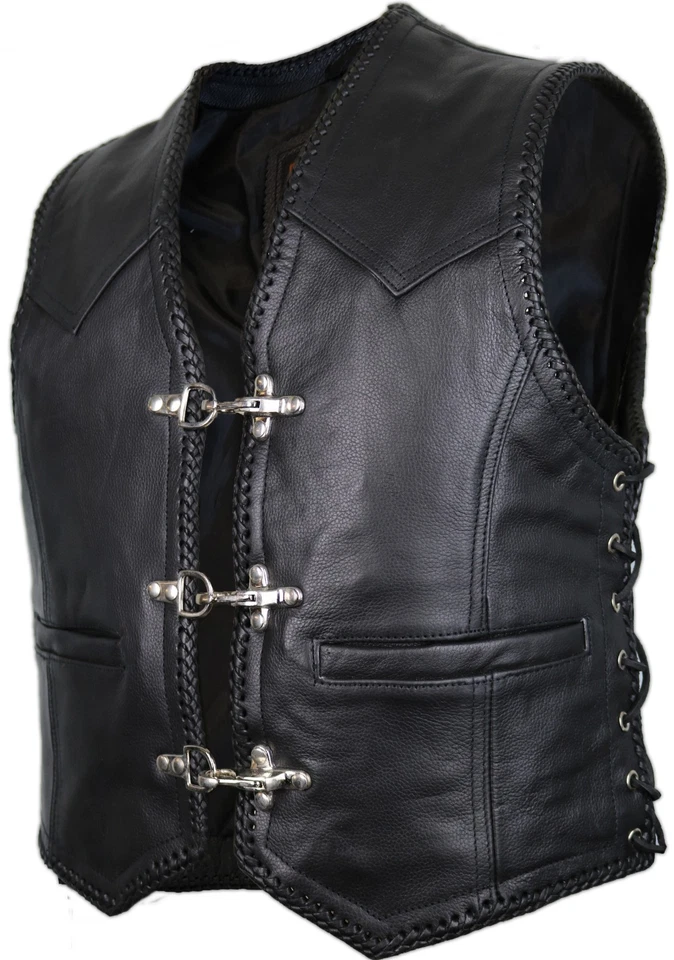 Herren Lederweste Lederkutte Bikerweste Kutte Clubweste Rocker Weste  — 第 1/4 张图片