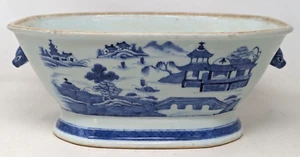 Antique Chinese Canton Nanking Blue White Export Porcelain Boar Head Soup Tureen - Picture 1 of 8