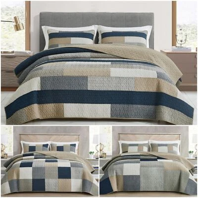 Chezmoi Collection Plaid Patchwork Stone Washed Cotton Quilt Bedspread Set - Image 1 of 4