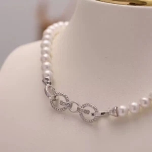 elegant 8-9mm south sea round white pearl necklace 18inch 925s(t) - Picture 1 of 4