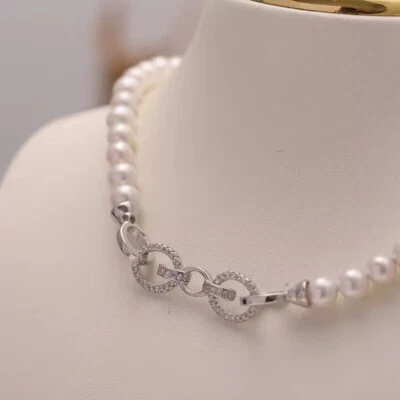 elegant 8-9mm south sea round white pearl necklace 18inch 925s(t) - Image 1 of 4