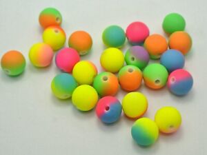 50 Multi-Color Neon Beads Acrylic Round Beads 14mm(0.55") Rubber Tone