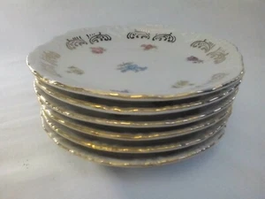 Coasters x 6, Bavarian porcelain, round, floral décor with gilding, vintage - Picture 1 of 12