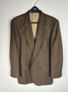 Oscar de la Renta Herren Wolle kariert Sportmantel Blazer braun 42R Jacke Fensterscheibe - Bild 1 von 11