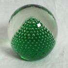 Vintage HOLMEGAARD Green Glass Signed Paperweight Controlled Bubbles 3”