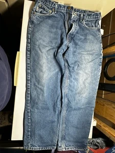 Carhartt Jeans Mens 36x30 Blue Faded Fleece Lined Denim Cold Pants USA Made VTG - Picture 1 of 5