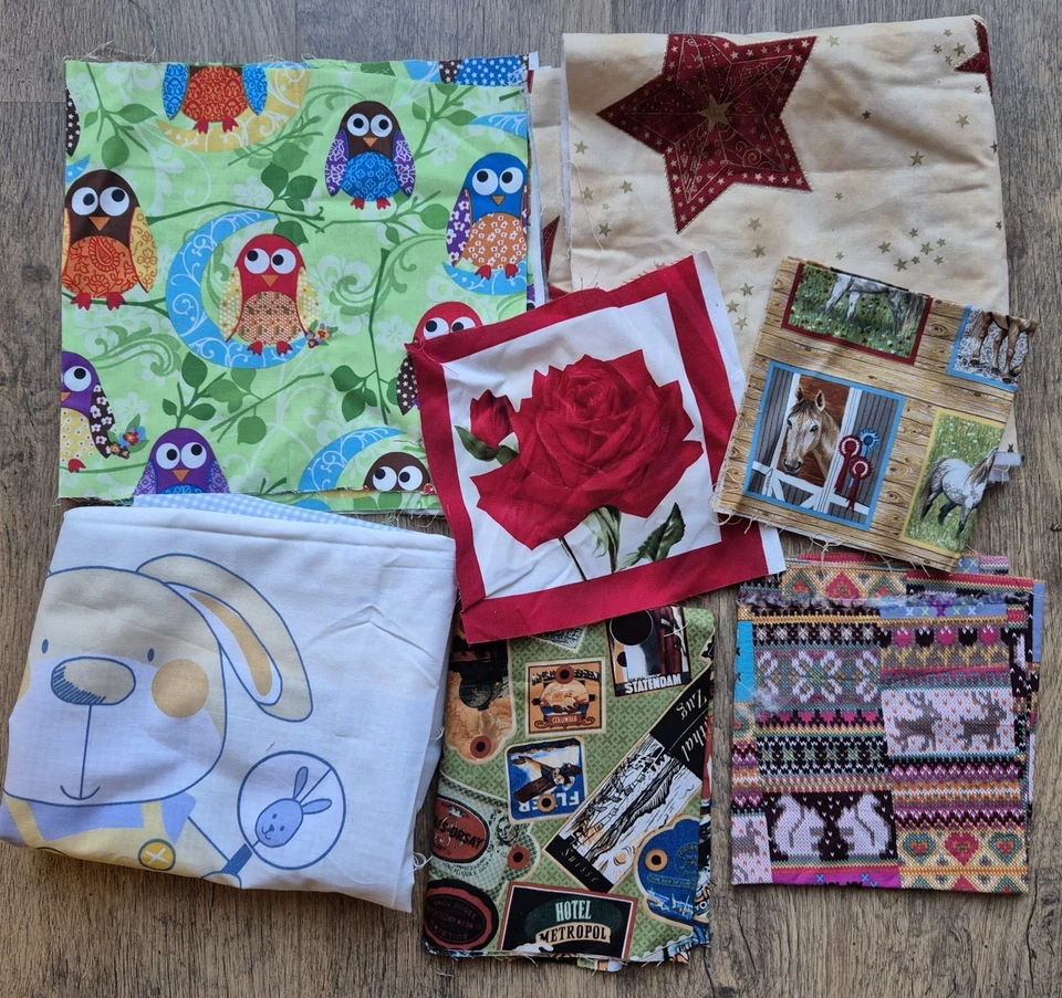 Patchwork Paket 300gr. Kinderstoffe Patchworkstoff Stoffpaket Eulen Pferde - Bild 1 von 1