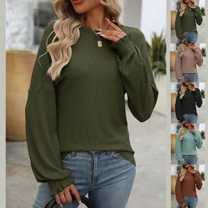 Casual Women's Top High Elasticity Knitted Texture Off-the-shoulder Sleeves - Picture 1 of 76