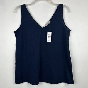Loft Tank Top Womens M Double V-Neck Navy Blue Silid New Summer Read - Picture 1 of 6