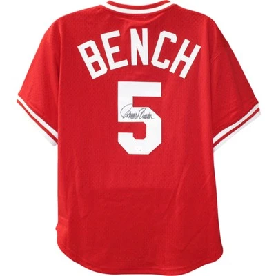 Johnny Bench Signed Cincinnati Reds Mitchell&Ness Red Jersey XL Fanatics 50947 - Image 1 of 4