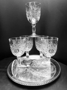 6er Set Vintage Libbey Hobstar Stiel Klarglas Wasserkelche/Gläser - Davidstern - Bild 1 von 17