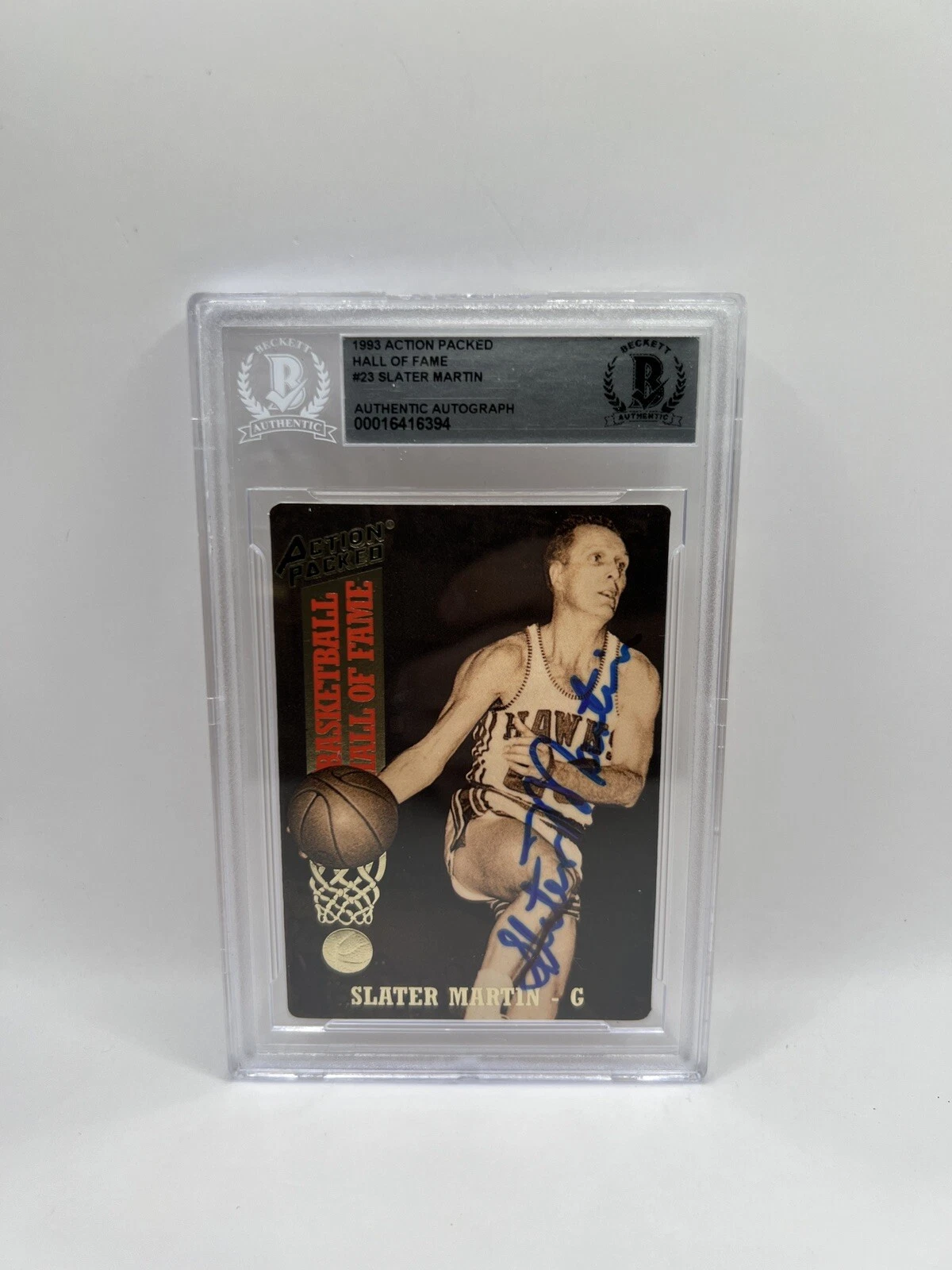 Slater Martin Signed 1993 Action Packed Hall Of Fame #23 Card Beckett Auto