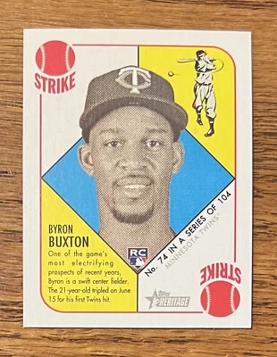 Byron Buxton 2015 Topps Heritage MINI RC Rookie Red Back Strike Card #74  - Image 1 of 2
