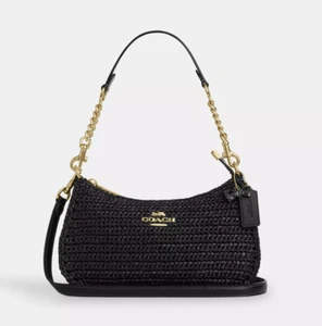 COACH Teri Shoulder Bag Straw CBI17 Black NEW - Picture 1 of 7