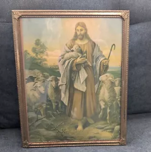 Vintage Druck des Guten Hirten gerahmt 10" x 8" - Bild 1 von 8