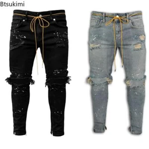 New 2024 Ripped Hole Jeans for Men Hip Hop Cargo Pant Distressed Denim Jeans Ski - Afbeelding 1 van 14