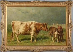 Handmade Old Master-Art Antique Oil Painting Animal Portrait cows on canvas - Picture 1 of 2