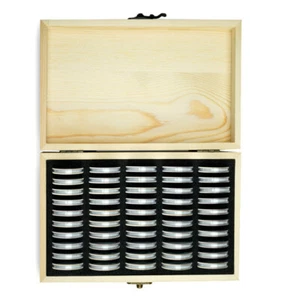 Wooden Coin Display Storage Box Case With 50 Capsules Collectible Protection USA - Picture 1 of 4