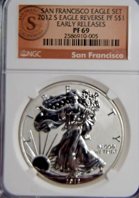 2012-S REVERSE PROOF SILVER EAGLE NGC PF69 W/Display Stand - Image 1 of 4