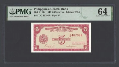 Philippines 5 Centavos 1949 P126a Uncirculated Grade 64 - Image 1 of 2