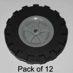 (12) Large K'nex Wheels 2.5" 92mm Tires w/Gray KNEX Pulleys-Rims-Hubs Part - Picture 1 of 2