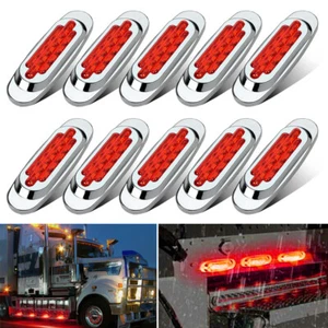 10x 6.5" Red LED Semi Truck Trailer Side Marker Clearance Lights w/ Chrome Bezel - Picture 1 of 10