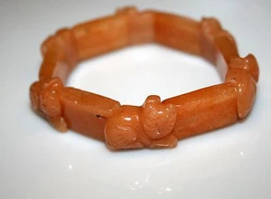 Carved Red Aventurine CAT Stretch Bracelet 11mm wide 5mm thick 32 grams, 61217a - Picture 1 of 2