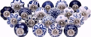 Ceramic Blue and Whit Mix Knob Set of 20 Knobs Drawers Door Cupboard - Picture 1 of 4