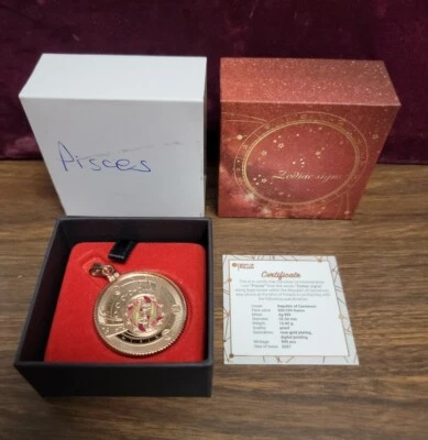 Moneda de plata Camerún 2021 500 francos signos del zodiaco con oro rosa en bisel - Piscis Foto 1 de 4