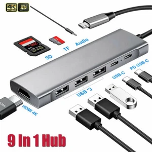 9 in 1 Multiport USB 3.0 Type-C Adapter USB-C HUB to 4K HDMI For Pro Air MacBook - Picture 1 of 10