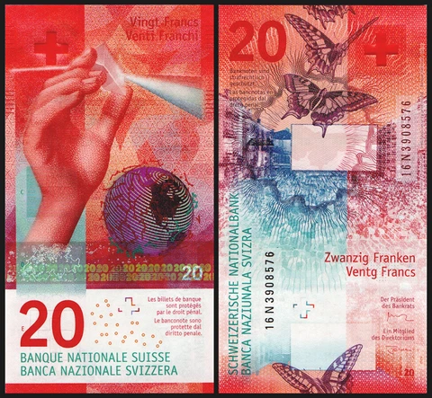Switzerland 20 Francs, 2016, P-76d.1, UNC Cover