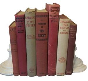 7 Red and Tan Vintage Hardcover Books for Vintage Display Collection - Imagen 1 de 12