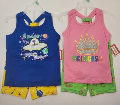 Girls Pink Princess & Space Dino-Soarrr Size 3T Short Sets by Kidgets New - Image 1 of 4