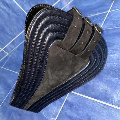 全新 Y2K 复古 Donna Karan 纽约 DKNY 真皮麂皮绒黑色腰带 XXS — 第 1/4 张图片