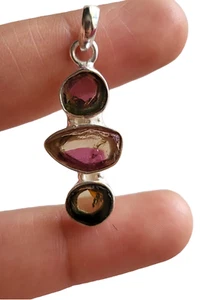 925 Sterling Silver Pendant Natural Multi Watermelon Tourmaline GemstoneGift025 - Picture 1 of 12
