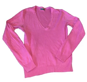 Vtg United Colors Of Benetton Cotton Knit Sweater Made In Italy Pink Sz L - Picture 1 of 9